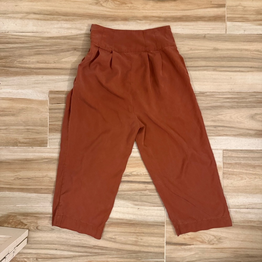 Free People‎ Rust Orange High Waist Pleated Cropped Lyocell Pants Size 4